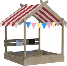 Outsunny Caixa de areia com proteção solar, design de casa de brincar, com conjunto de brinquedos, madeira maciça tratada, 124 x 116 x 146 cm, cinza | Aosom Portugal