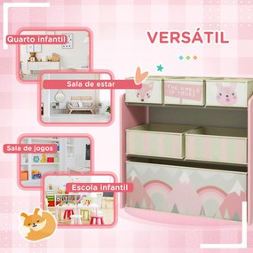 ZONEKIZ Estante para Brinquedos com 6 Caixas de Tecido não Tecido Amovíveis Organizador de Brinquedos 63x30x66 cm Rosa