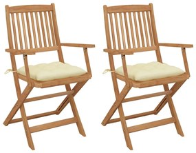 vidaXL Cadeiras de jardim dobráveis c/ almofadões 2 pcs acácia maciça