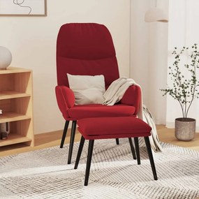 vidaXL Cadeira de descanso com banco veludo vermelho tinto