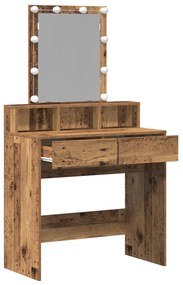 Mesa de Maquilhagem com Espelho e Luzes LED Madeira Antiga