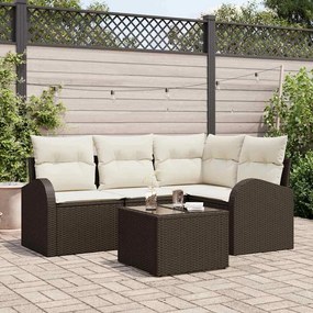 vidaXL Conjunto de Sofá de Jardim 5 pcs Marrom e Branco vime PE