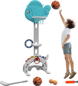 Cesto de Basquetebol para Crianças Altura Ajustável com Jogo de Lançamento de Bola de Futebol, Golf Multicolor