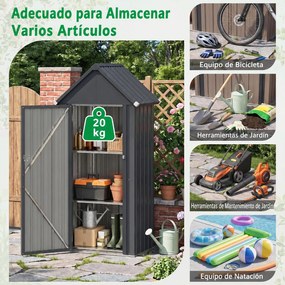 Abrigo de Jardim Metálico, 76 x 54 x 176 cm, Prateleiras Ajustáveis, Cinzento-escuro