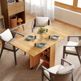 Mesa de Sala de Jantar Dobrável (CADEIRAS NÃO INCLUIDAS) com Rodas Mesa Multifuncional para Sala de Jantar com 3 Formas 140x80x74cm Madeira