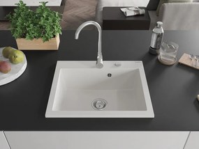 Mexen Elix lava-loiça de granito de 1 cuba 600 x 500 mm, branco, sifão cromado - 6525601005-20