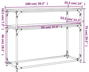 Mesa consola 100x35,5x75 cm derivados madeira carvalho castanho