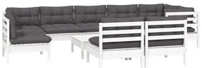 10 pcs conj. lounge de jardim c/ almofadões pinho maciço branco
