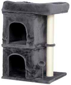 PawHut Arranhador para Gatos com Cama 2 Cavernas Poste de Sisal e Bola para Brincar 45x40x66 cm Cinzento Escuro | Aosom Portugal