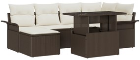vidaXL Conjunto de Sofá para Jardim com 7 Peças e Almofadas em Rattan Poly Castanho