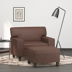 vidaXL Poltrona com apoio de pés couro artificial 60 cm castanho