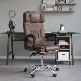 vidaXL Cadeira escritório massagens reclinável couro artif. castanho