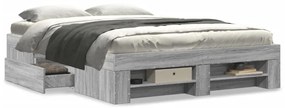 Estrutura de cama 135x190 cm derivados de madeira cinza sonoma