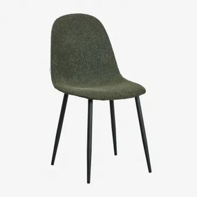 Cadeira De Jantar De Tecido Com Fivela Glamm Preto & Bouclé Verde Exército - Sklum
