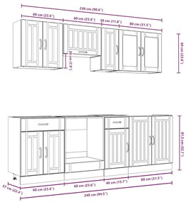 8 peças armário de cozinha conjunto Kalmar carvalho fumado