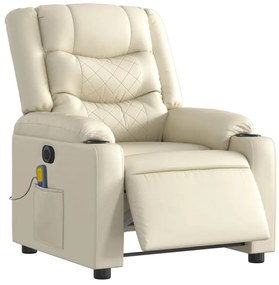 Poltrona massagens reclinável elétrica couro artificial creme