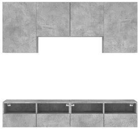 5 pcs móveis de parede p/ TV derivados de madeira cinza cimento