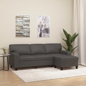 vidaXL Sofá de 3 lugares c/ apoio de pés 180 cm couro artificial cinza