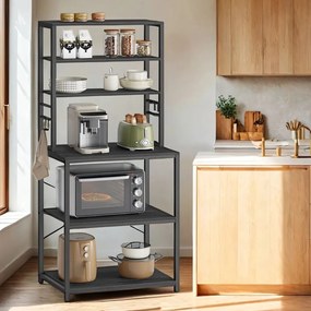 Estante de cozinha com 6 prateleiras e 6 ganchos 40 x 60 x 167 cm cinza antracite + preto