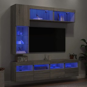 vidaXL 7 pcs conj. móveis de parede p/ TV c/ luzes LED cinzento sonoma