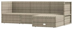 4 pcs conjunto lounge de jardim c/ almofadões vime PE cinzento