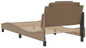 Estrutura cama c/ luzes LED 100x200 cm couro artif. cappuccino