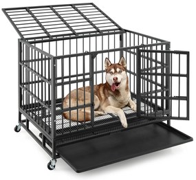 Gaiola de metal dobrável para cães de 96 cm/120 cm, resistente, com rodízios rolantes com trava - M