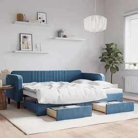 vidaXL Sofá-cama com gavetão e gavetas 90x200 cm veludo azul