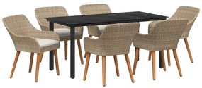 vidaXL Conjunto de Jantar para Jardim com almofada 7 pcs Bege vime PE