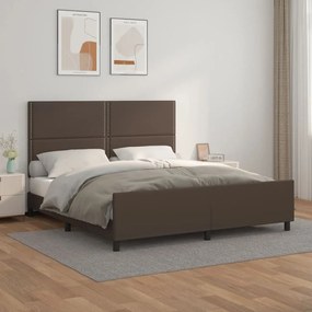 Estrutura cama c/ cabeceira 180x200cm couro artificial castanho