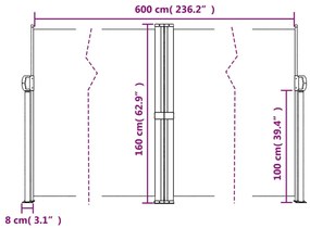 Toldo lateral retrátil 160x600 cm preto