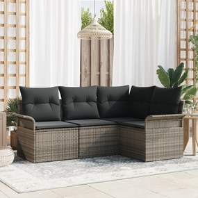 vidaXL Conjunto de Sofá de Jardim de 4 Peças com Almofadas Cinza em Rattan