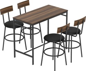 HOMCOM Conjunto de Mesa Alta de Bar com 4 Bancos, Assentos em PU com Encosto e Apoio para os Pés, Castanho | Aosom Portugal