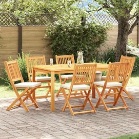 Cadeiras de Jardim Dobráveis vidaXL com Almofada Branca 6pcs em Madeira de Acácia Sólida