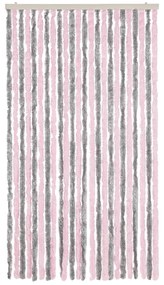 Cortina anti-insetos 100x200 cm chenille cinza-prateado e rosa