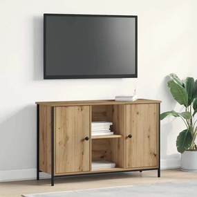 Armário de TV vidaXL Preto Carvalho 101x35x65 cm Madeira Ing. e Aço