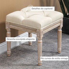 Banco Vintage com Assento Capitonê Sorrento – 40x40x43 cm – Bege – Pés