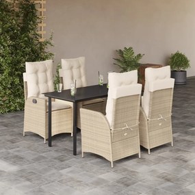 vidaXL 5 pcs conjunto de jantar p/ jardim com almofadões vime PE bege