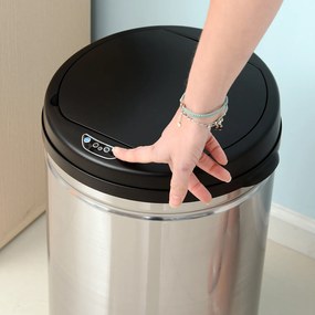 HOMCOM Balde de Lixo Inteligente de Aço Inoxidável 50L com Sensor Infravermelho de Abertura Automática para Cozinha Dormitório Casa de Banho Ø30,5x81,5cm Prata e Preto