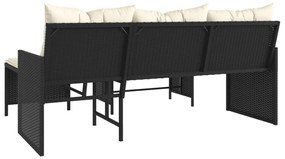 Sofá de jardim em forma de L c/ mesa e almofadões vime PE preto