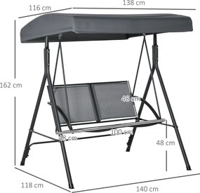 Baloiço de Jardim Exterior para 2 Pessoas Toldo Ajustável Estrutura em Aço Assentos de Textilene 140x118x162 cm Cinzento Escuro