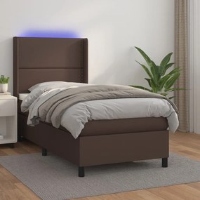 vidaXL Cama box spring c/ colchão/LED 90x190 cm couro artif. castanho