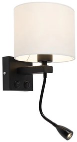 LED Candeeiro de parede moderno preto com aba-jour branco - Brescia Moderno