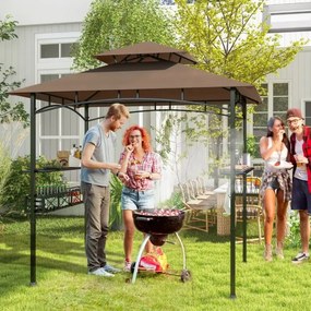 Pergula tenda para churrascos 242 x 153 cm com 2 prateleiras laterais, cesto, ganchos, abridor de garrafas, estrutura de metal para jardim ou pátio Ca
