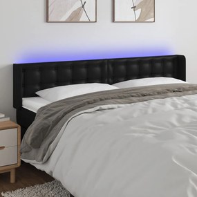 Cabeceira de cama c/ LED couro artificial 183x16x78/88 cm preto