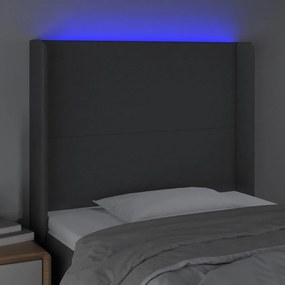 Cabeceira de cama c/ LED tecido 93x16x118/128 cm cinza-escuro