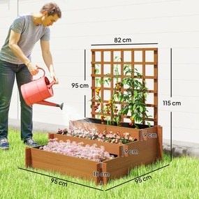 Floreira de 3 Níveis com Treliça Horta Vertical para Cultivos de Verduras Flores 95x95x110 cm Castanho