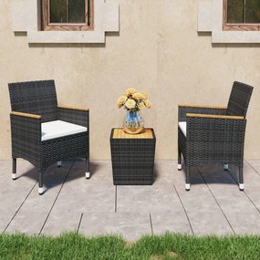 3058366 vidaXL 3 pcs conjunto de bistrô vime PE e madeira de acácia preto