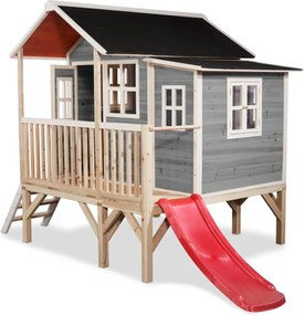 Casa de brincar infantil exterior para crianças Loft 350 em madeira com escorrega - Cinzenta