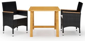 3 pcs conjunto de jantar para jardim preto